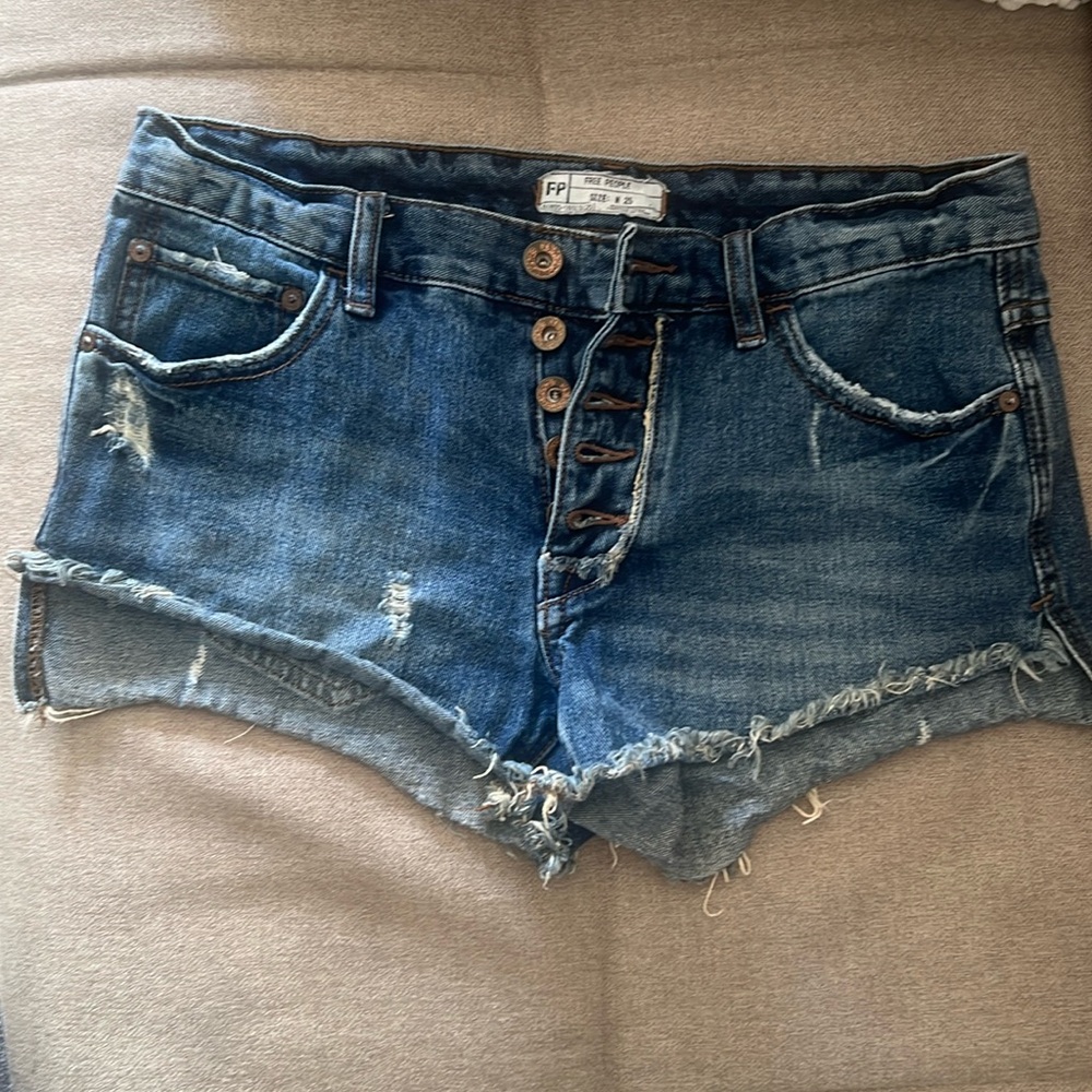 Free People Button-Fly Distressed Denim Shorts